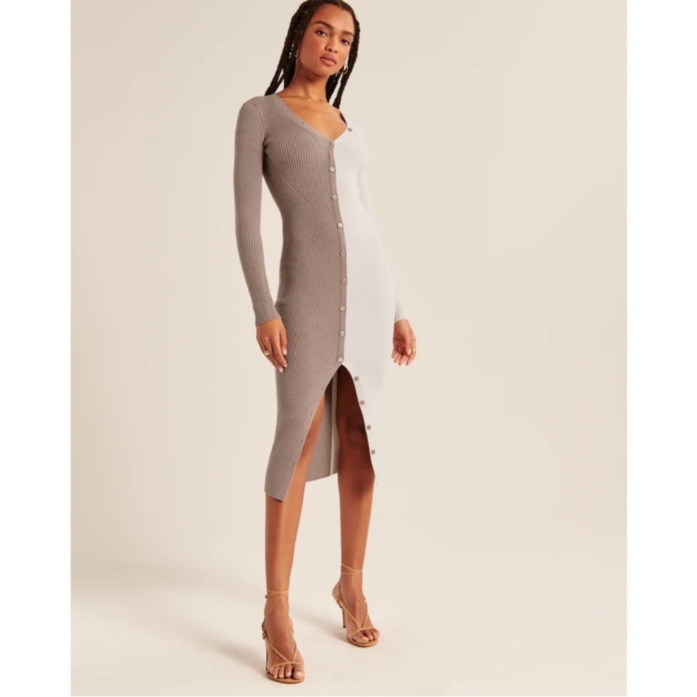 Abercrombie & Fitch Cream and Brown Midi Dress